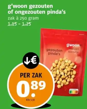 Poiesz G'woon gezouten of ongezouten pinda's aanbieding