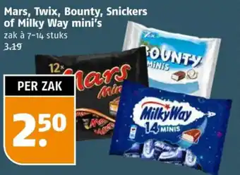 Poiesz Mars, Twix, Bounty, Snickers of Milky Way mini's aanbieding