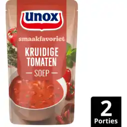 Jumbo Unox Smaakfavoriet Soep In Zak Kruidige Tomaten 570 ml aanbieding