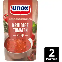 Jumbo Unox Smaakfavoriet Soep In Zak Kruidige Tomaten 570 ml aanbieding