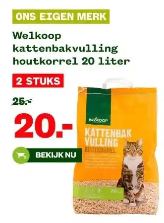 Welkoop Welkoop kattenbakvulling houtkorrel 20 liter aanbieding