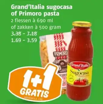 Poiesz Grand'Italia sugocasa of Primoro pasta aanbieding