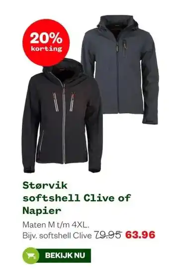 Welkoop Størvik softshell Clive of Napier aanbieding