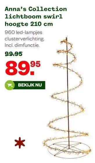 Welkoop Anna's Collection lichtboom swirl hoogte 210 cm aanbieding