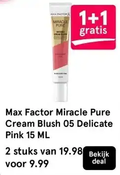 Etos Max Factor Miracle Pure Cream Blush 05 Delicate Pink 15 ML aanbieding