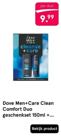Etos Dove Men+Care Clean Comfort Duo geschenkset 150ml + 250ml aanbieding