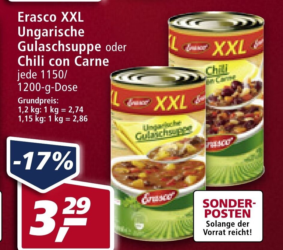 Erasco XXL ungarische Gulaschsuppe Chili con Carne 1200g aanbieding bij