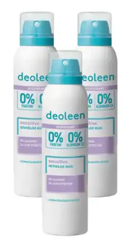 De Online Drogist Deoleen Deodorant Aerosol Sensitive 0% Multiverpakking aanbieding