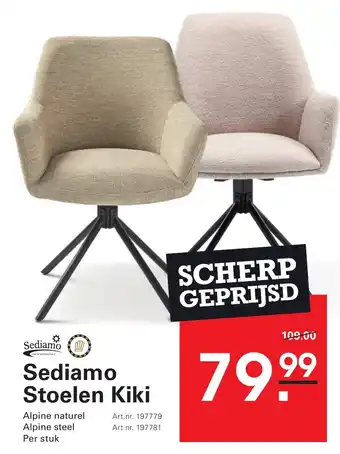 Sligro Sediamo Stoelen Kiki aanbieding