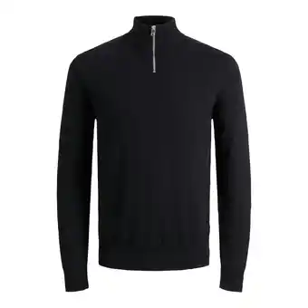ANWB Jack & Jones Heren Emil Knit Half Zip Zwart aanbieding