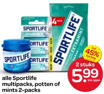 Spar Alle Sportlife multipacks, potten of mints 2-packs aanbieding