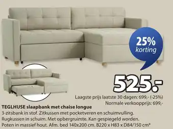 Jysk TEGLHUSE slaapbank met chaise longue aanbieding
