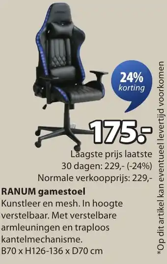 Jysk RANUM gamestoel aanbieding