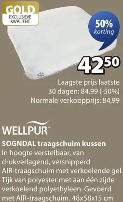 Jysk WELLPUR SOGNDAL traagschuim kussen aanbieding