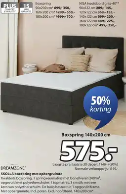 Jysk DREAMZONE SKOLLA boxspring met opbergruimte aanbieding