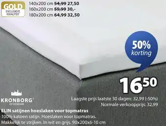 Jysk KRONBORG ELIN satijnen hoeslaken voor topmatras aanbieding