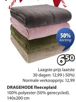 Jysk DRAGEHODE fleeceplaid aanbieding