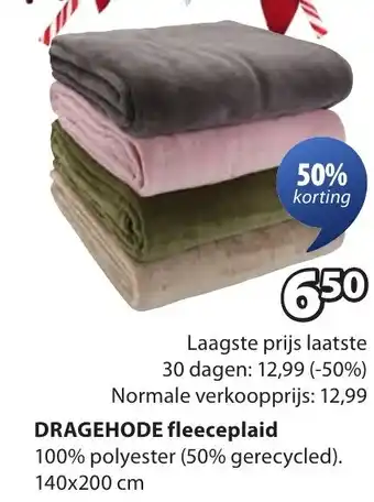 Jysk DRAGEHODE fleeceplaid aanbieding