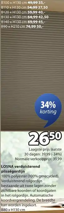 Jysk LOSNA verduisterend plisségordijn aanbieding