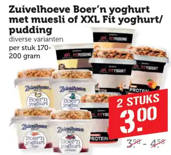 Dagwinkel Zuivelhoeve Boer'n yoghurt met muesli of XXL Fit yoghurt/ pudding aanbieding