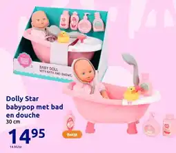 Action Dolly Star babypop met bad en douche aanbieding