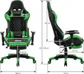 Bol.com Gaming stoel met uittrekbare voetsteun 2D armsteun zwart/groen in kunstleer ML-Design aanbieding