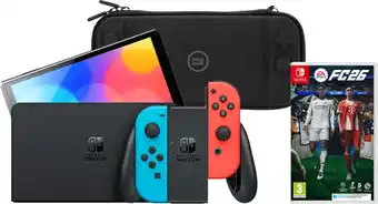 Coolblue Nintendo Switch OLED Blauw/Rood + EA Sports FC 26 + BlueBuilt Beschermhoes aanbieding