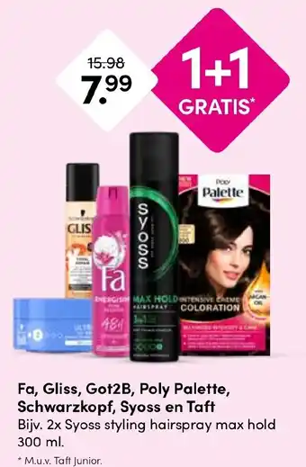Drogisterij Visser Fa, Gliss, Got2B, Poly Palette, Schwarzkopf, Syoss en Taft aanbieding