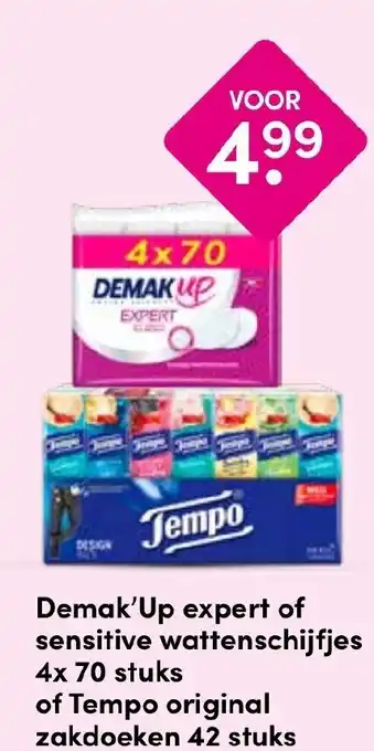 Drogisterij Visser Demak'Up expert of sensitive wattenschijfjes of Tempo original aanbieding