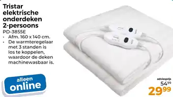 Trekpleister Tristar elektrische onderdeken 2 persoons aanbieding