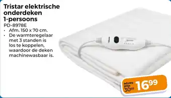 Trekpleister Tristar elektrische onderdeken 1 persoons aanbieding