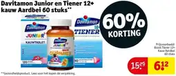 Kruidvat Davitamon Junior en Tiener 12+ kauw Aardbei 60 stuks aanbieding