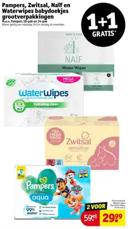 Kruidvat Pampers, Zwitsal, Naïf en Waterwipes babydoekjes grootverpakkingen aanbieding