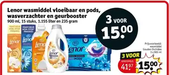 Kruidvat Lenor wasmiddel vloeibaar en pods, wasverzachter en geurbooster aanbieding