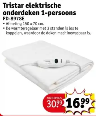 Kruidvat Tristar elektrische onderdeken 1-persoons PD-8978E aanbieding
