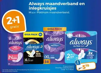 Trekpleister Always maandverband en inlegkruisjes aanbieding