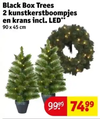 Kruidvat Black Box Trees 2 kunstkerstboompjes en krans incl. LED aanbieding