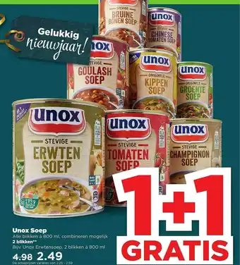 PLUS Unox Soep 1+1 Gratis aanbieding