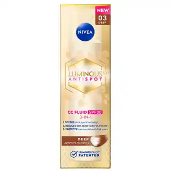 Kruidvat NIVEA Luminous630 Anti-spot SPF30 03 Dark 3-in-1 CC Crème aanbieding