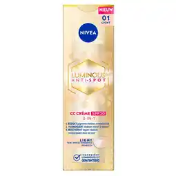 Kruidvat NIVEA Luminous630 Anti-spot SPF30 01 Light 3-in-1 CC Crème aanbieding