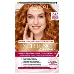 Kruidvat L'Oréal Paris Excellence Crème 7.43 Koper Goudblond Permanente Haarverf aanbieding