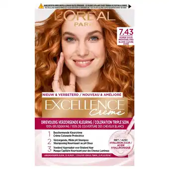 Kruidvat L'Oréal Paris Excellence Crème 7.43 Koper Goudblond Permanente Haarverf aanbieding