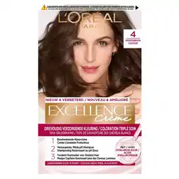 Kruidvat L'Oréal Paris Excellence Crème 4 Middenbruin Permanente Haarverf aanbieding