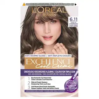 Kruidvat L'Oréal Paris Excellence Cool Crème 6.11 Ultra As Donkerblond Permanente Haarkleuring aanbieding