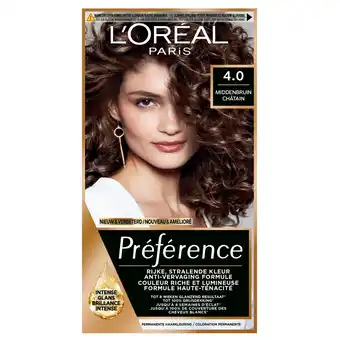 Kruidvat L'Oréal Paris Préférence 4 Middenbruin Permanente Haarkleuring aanbieding