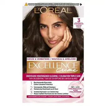 Kruidvat L'Oréal Paris Excellence Crème 3 Donkerbruin Permanente Haarverf aanbieding