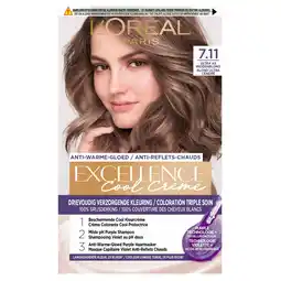 Kruidvat L'Oréal Paris Excellence Cool Crème 7.11 Ultra As Middenblond Permanente Haarkleuring aanbieding