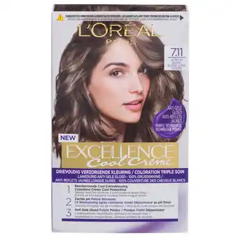 Kruidvat L'Oréal Paris Excellence Cool Crème 7.11 Ultra As Middenblond Permanente Haarkleuring aanbieding