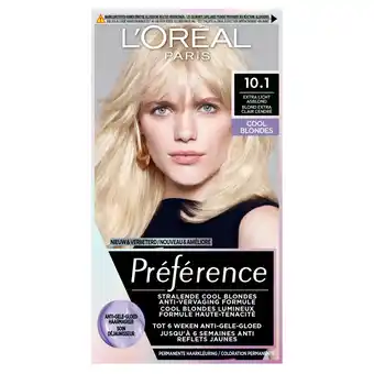 Kruidvat L'Oréal Paris Préférence Cool Blondes 10.1 Extra Licht Asblond Permanente Haarkleuring aanbieding
