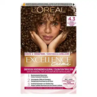 Kruidvat L'Oréal Paris Excellence Crème 4.3 Midden Goudbruin Haarkleuring aanbieding